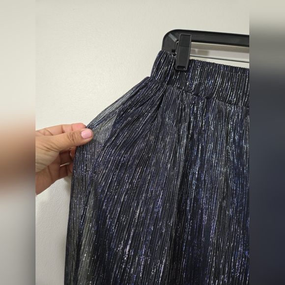 NWT blue metallic Wide Leg Pants Medium palazzo, sheer - Picture 3 of 5